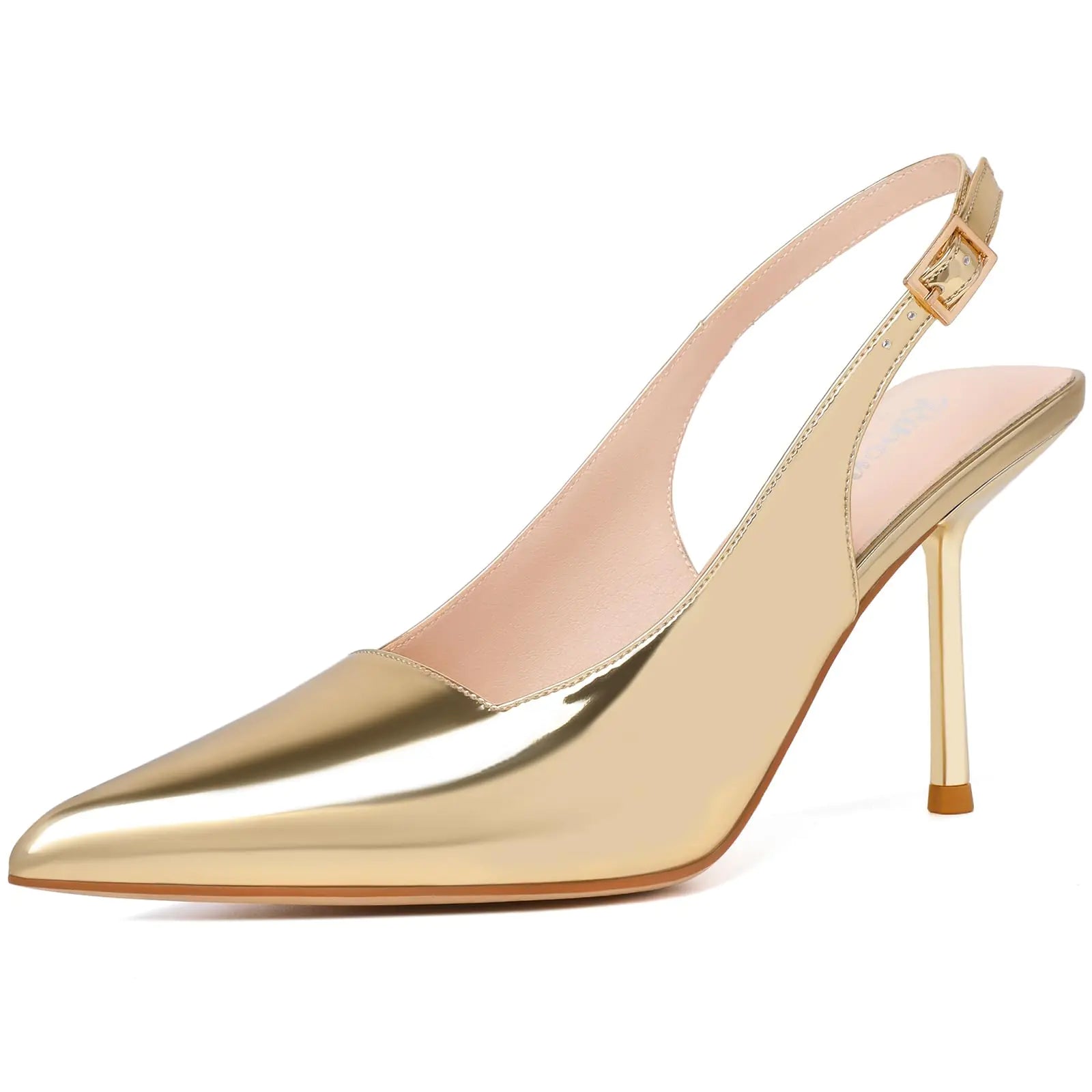  Gold Closed Toe Pointy High Heels