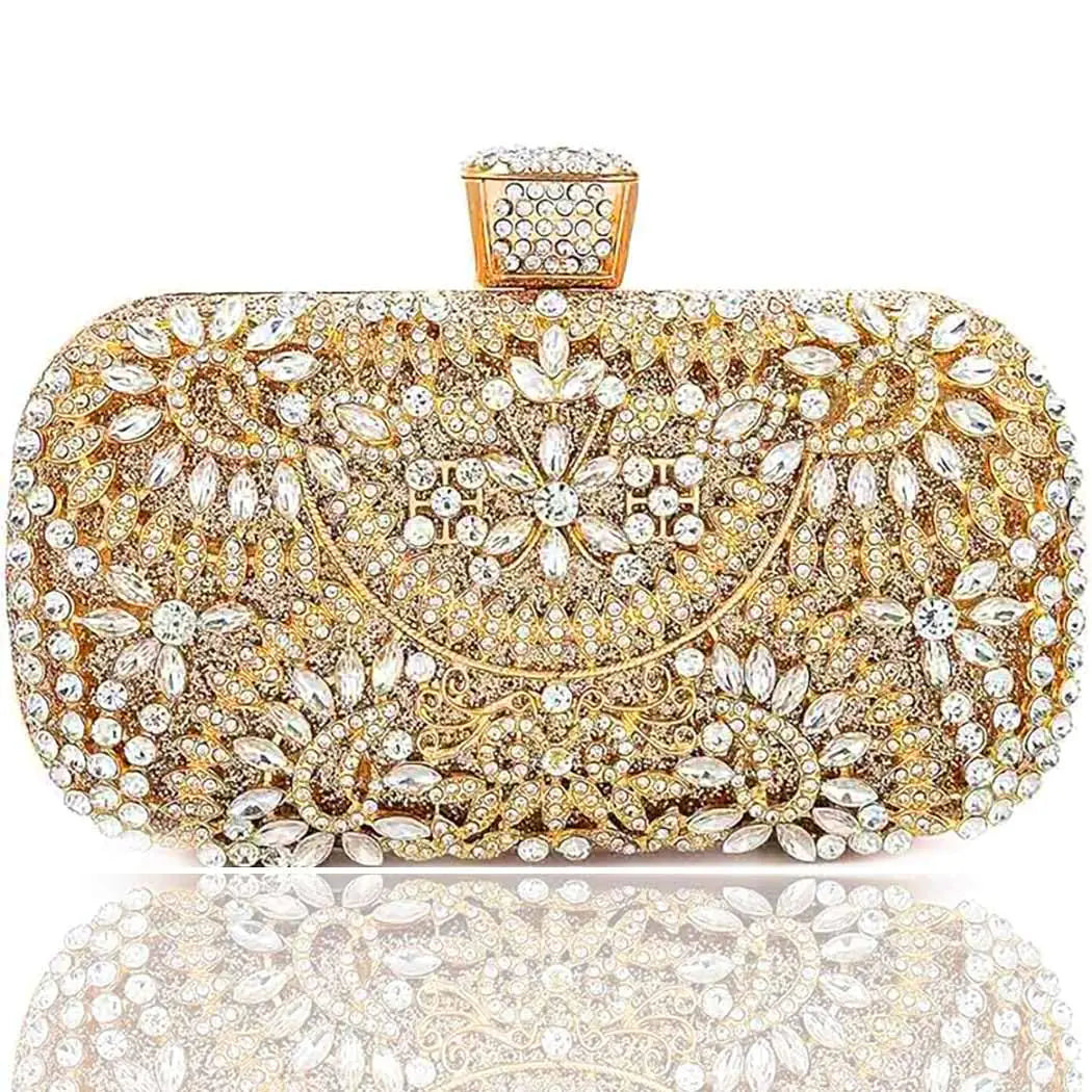 Gold Sparkly Rhinestone Evening Clutch Bag