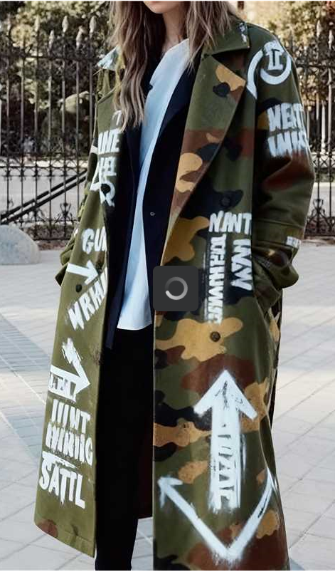 Graffiti Wool Trench Coat