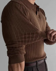 Men’s Classic Ribbed Knit Polo – Long Sleeve Slim Fit 