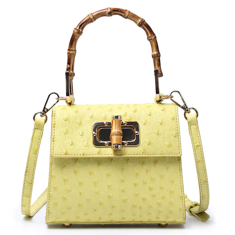 Ostrich Print Bamboo Handbag