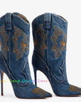 Cowboy Denim Pointed Toe High Heels