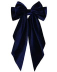 Playful Big Velvet Hair Bow Clip - Navy Blue