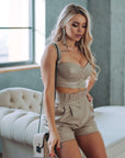 Faux Leather Two-Piece Shorts Suit