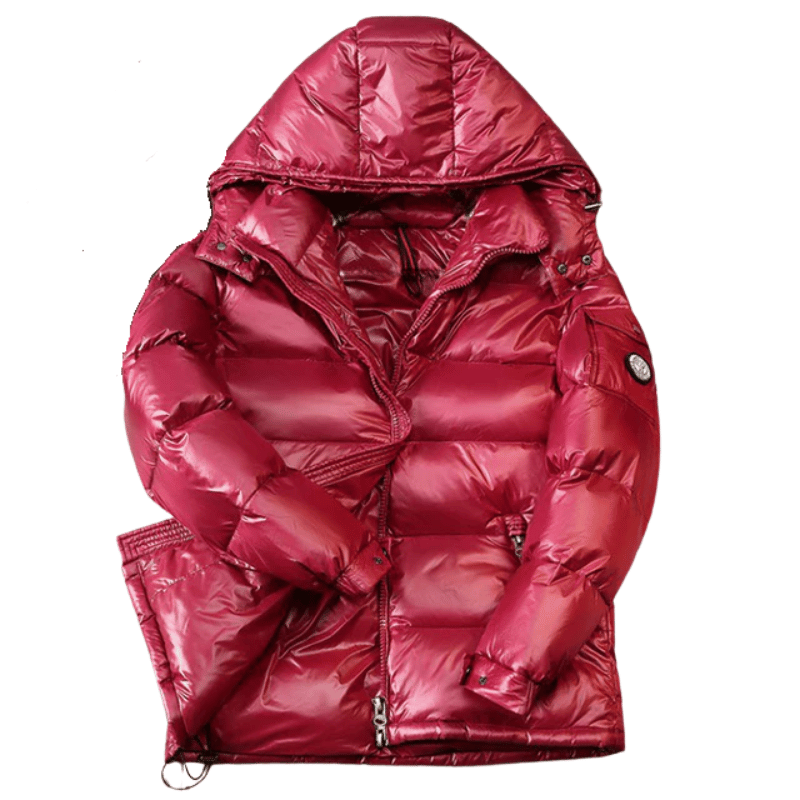 red  Glossy Duck Down Winter Jacket – Lightweight, Warm & Stylish