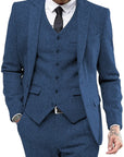 Men's Tweed Herringbone Wedding Suit - 3 Piece Tuxedo (Size 34)