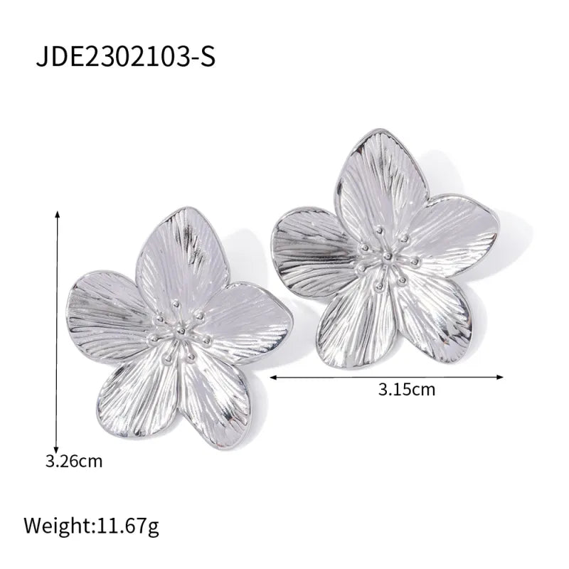 Matte Gold Flower Stud Earrings — alternate product view 2