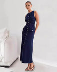 Elegant Sleeveless Button-Down Maxi Dress – Chic & Timeless