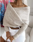 V-Neck Crossover Off-Shoulder Sweater - Multi-Color Trend