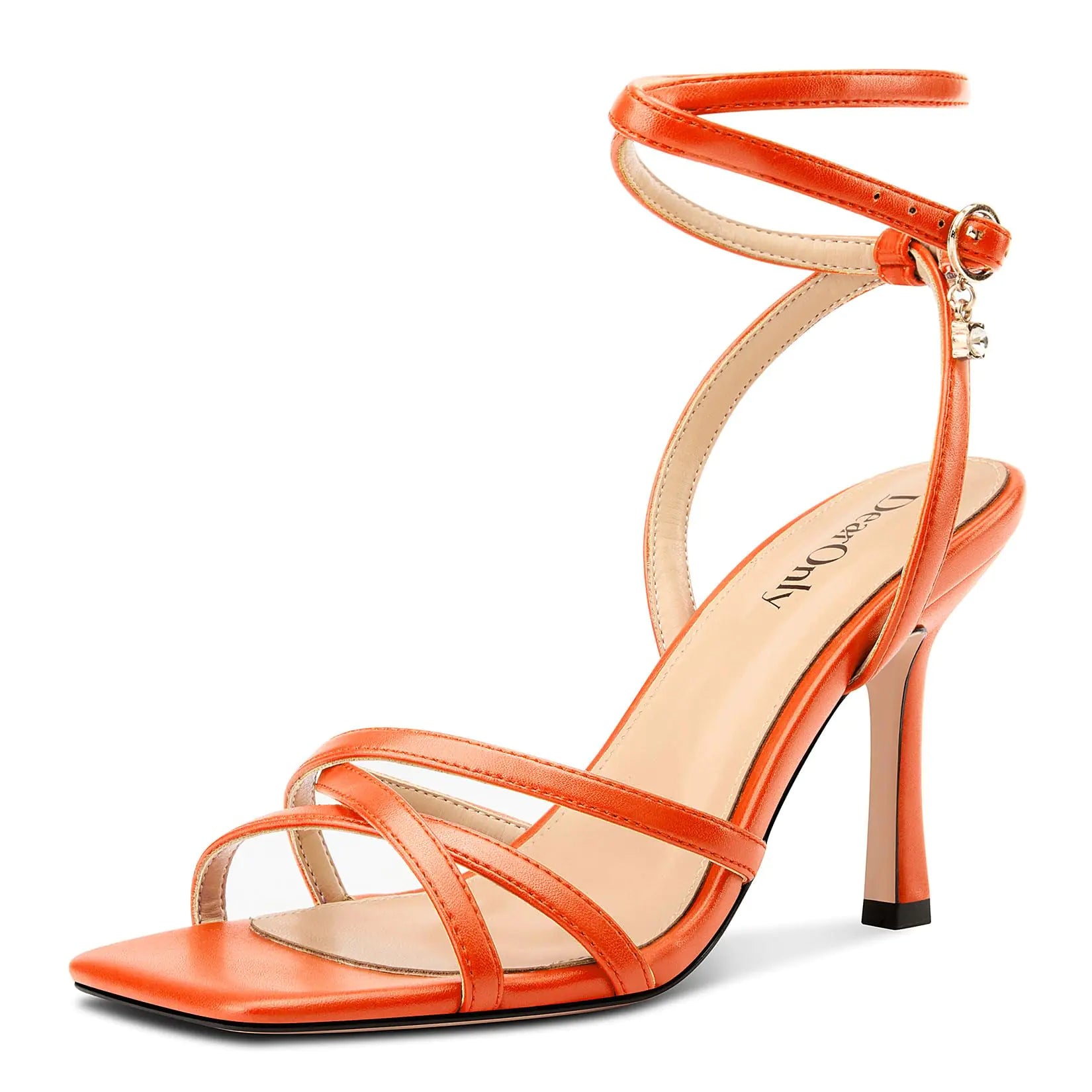 Lace-Up Stiletto Heels in Orange Matte