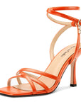 Lace-Up Stiletto Heels in Orange Matte