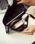Soft Leather Multi-Pocket Clutch Handbag