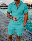 Men's Textured Two-Piece Short Set – Stylish, Breathable & Trendy