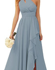 Serenity Drape One-Shoulder Gown – Dusty Blue Chiffon Bridesmaid & Formal Dress