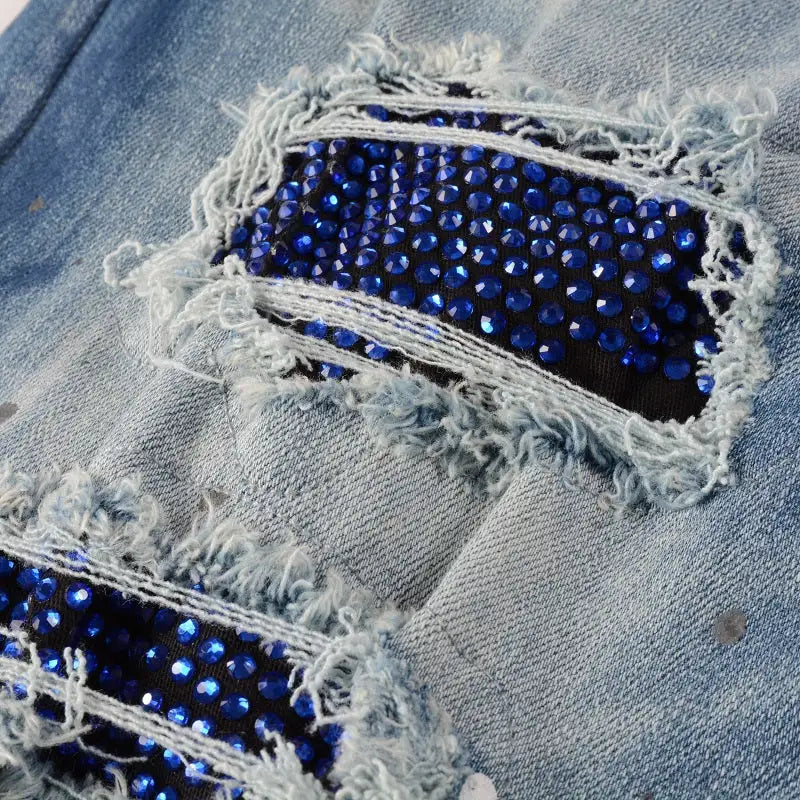 Men's Denim Patched Ripped Jeans
