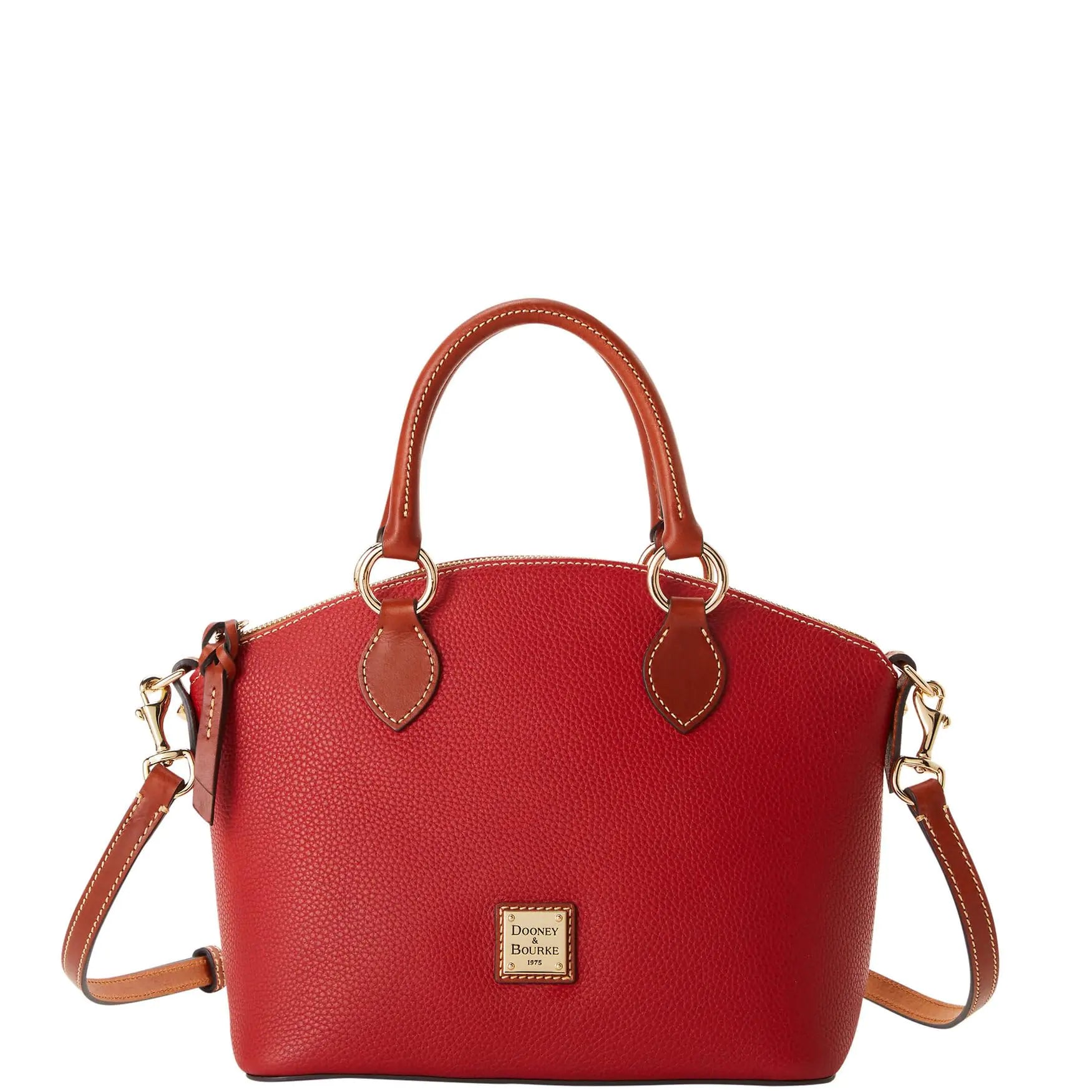 Dooney & Bourke Pebbled Leather Satchel – Red Structured Handbag with Strap
