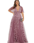 Women's Size 20 Embroidered Sequin Formal Evening Dress with Orchid Sleeves 