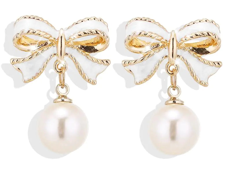 Playful Pearl Bow Drop Earrings