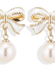 Playful Pearl Bow Drop Earrings