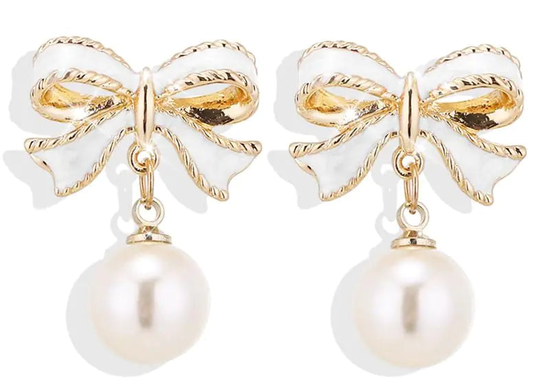 Playful Pearl Bow Drop Earrings