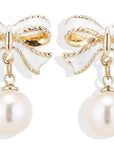 Playful Pearl Bow Drop Earrings
