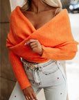 V-Neck Crossover Off-Shoulder Sweater - Multi-Color Trend