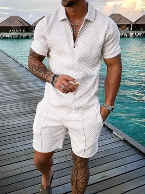 Men&#39;s Textured Two-Piece Short Set – Stylish, Breathable &amp; Trendy