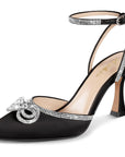Rhinestone Bow Closed Toe Pumps for Women