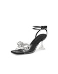 Rhinestone Bow - Clear Slingback Ankle Strap Heels