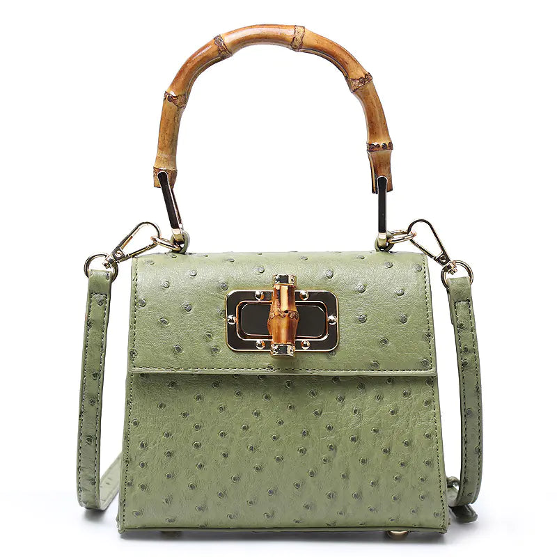 Ostrich Print Bamboo Handbag