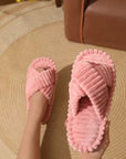 CloudSoft Corduroy Cross Slippers – Black Plush Slides