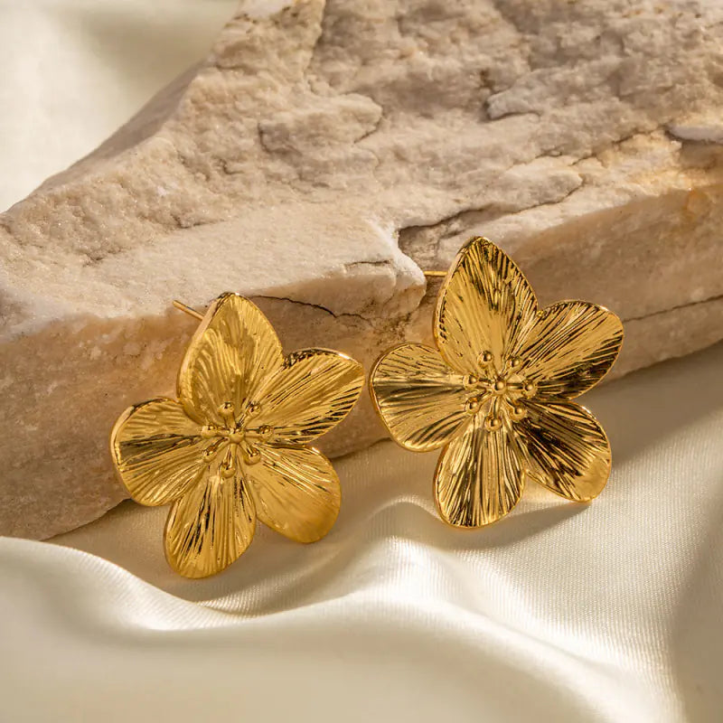Matte Gold Flower Stud Earrings — main product image