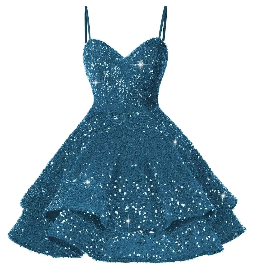 Sequin V-Neck Short Prom Dress - Size 16
