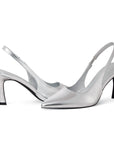 Silver Slingback Pumps - Pointed Toe 3 inch Heel