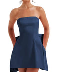Size 2 Playful Satin Strapless Mini Cocktail Dress- With Bow Detail