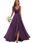 Size 4 Chic Purple Bridesmaid Dress- Featuring Slit & Ruffles