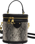 Snake Print Barrel Bag – Luxe Crossbody with Top Handle