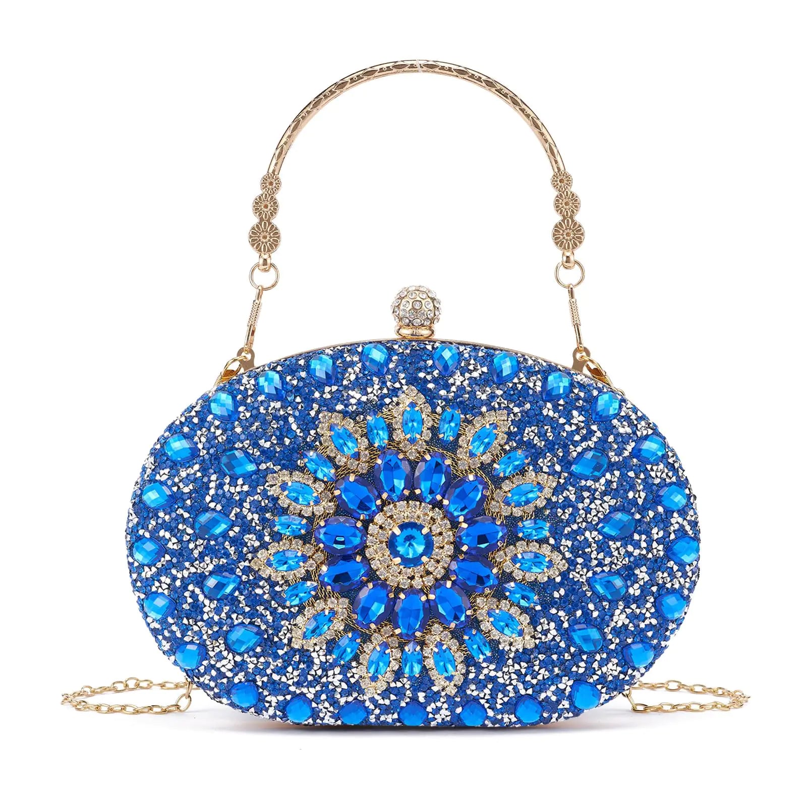 Sparkling Blue Rhinestone Clutch for Evening Events