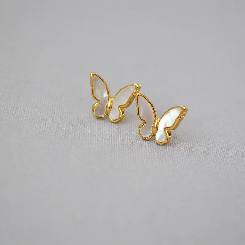 Gold-Plated White Shell Butterfly Earrings — alternate product view 5