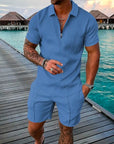 Men's Textured Two-Piece Short Set – Stylish, Breathable & Trendy