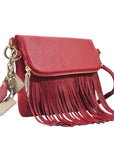 Flamingo Leather Fringe Handbag- Scarlet Red