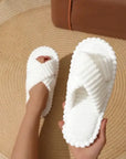 CloudSoft Corduroy Cross Slippers – Black Plush Slides