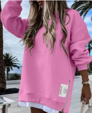 Oversized Zip-Side Pullover Sweatshirt