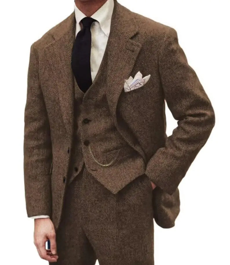 Tweed Herringbone Slim Fit 3-Piece Suit 
