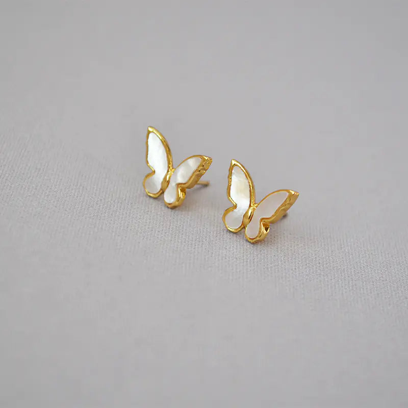 Gold-Plated White Shell Butterfly Earrings — alternate product view 7