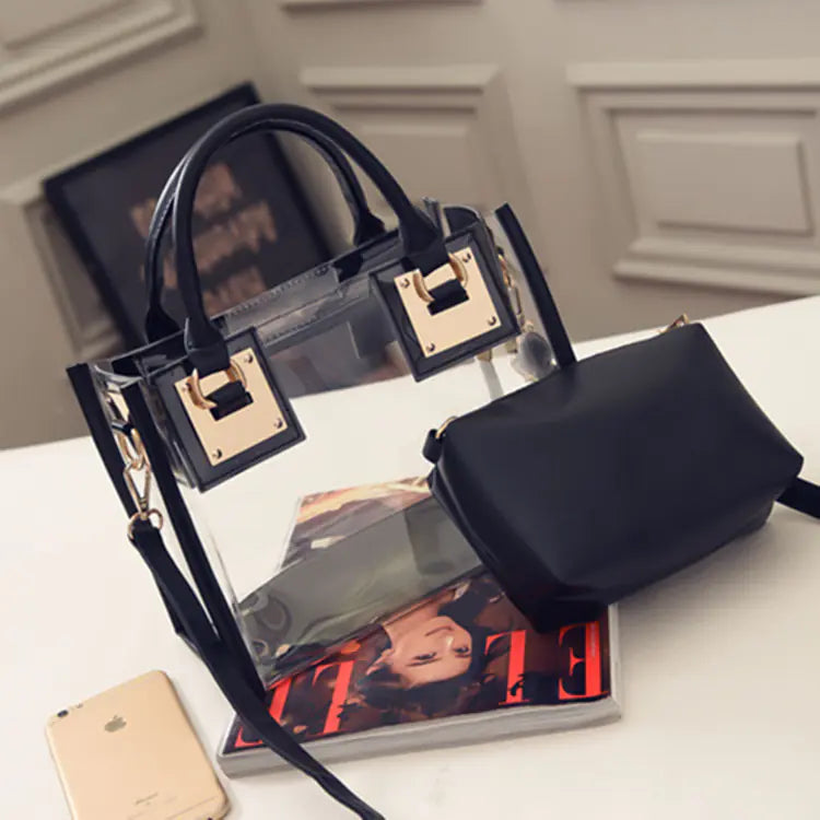 Women's 2 Piece Clear Tote Handbag