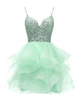 Light Green Tulle Beaded Short Prom Dress - Size 12