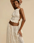 Summer Backless Ruched White Dress Set