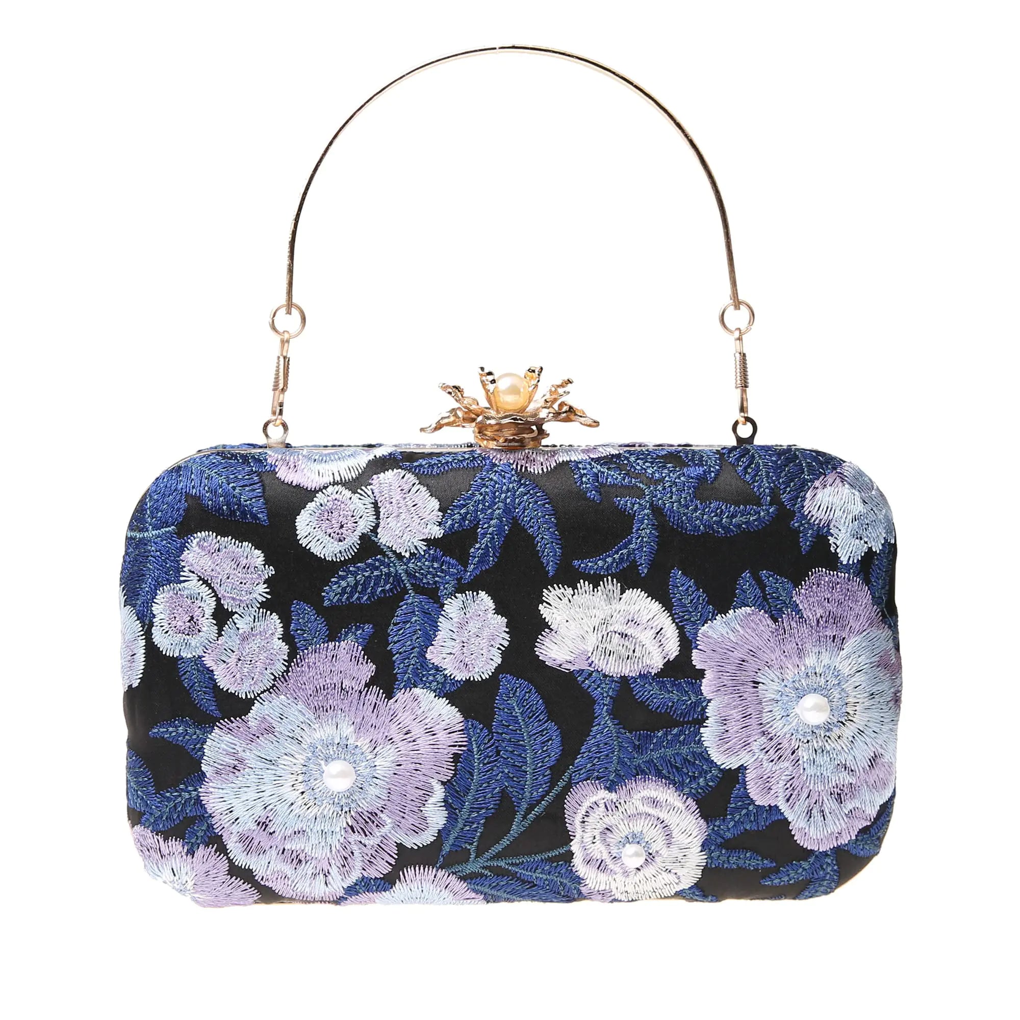 Dark Blue Vintage Floral Beaded Clutch Dark Blue