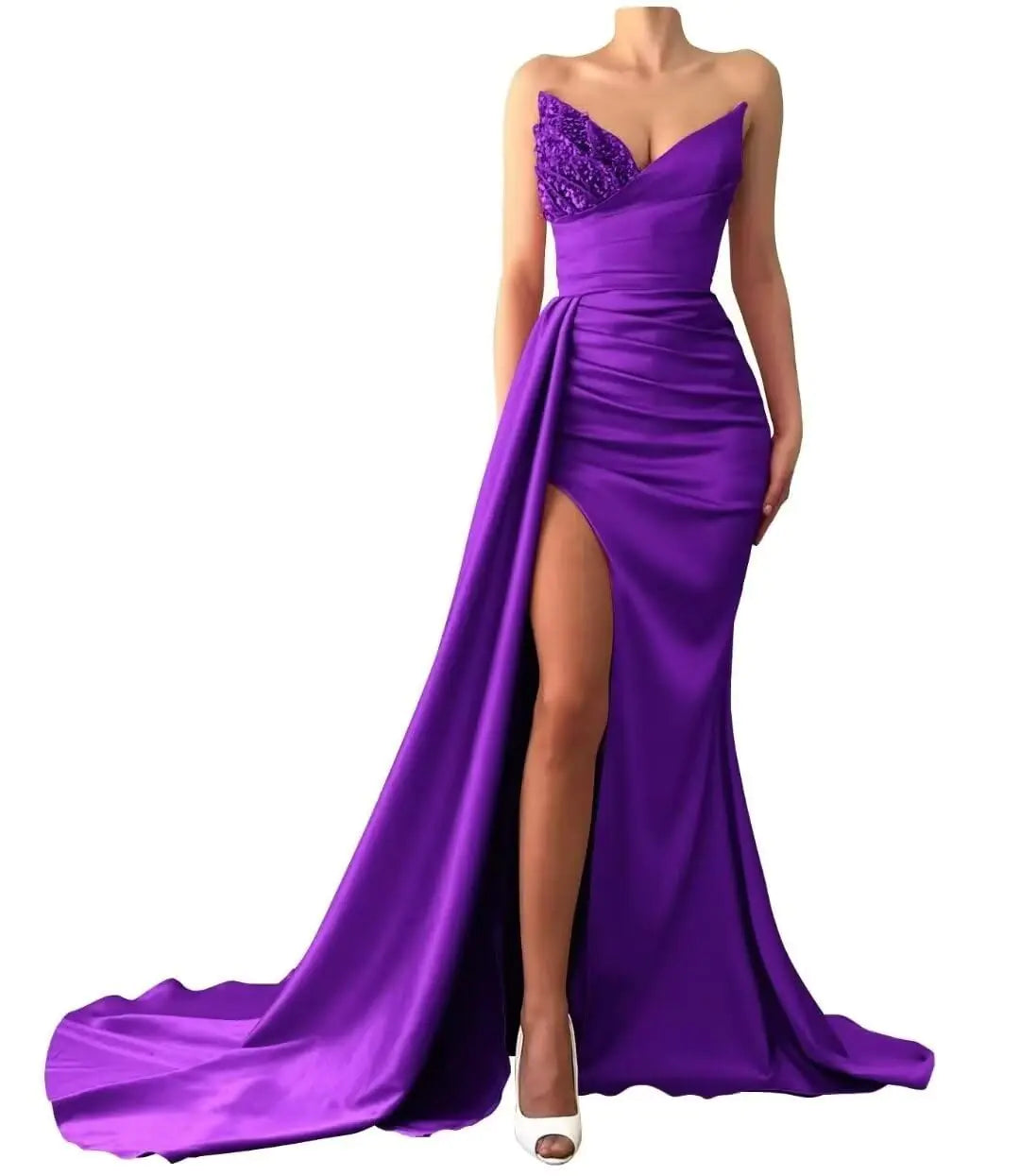Whimsical Purple Mermaid  Gown with Slit and Train